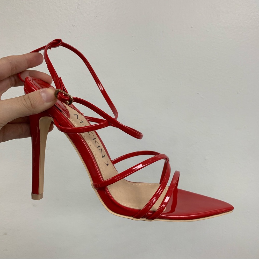 Red Pointed Toe Strap Heel - Picture 3 of 7